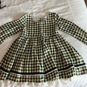 Sweet Honey 6Y Christmas Dress - Green Check Dress with Velvet Bow